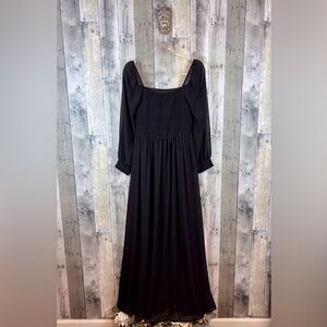 BalticBorn Puff Sleeve A Line Smocked Maxi Dress in Black Size XL.